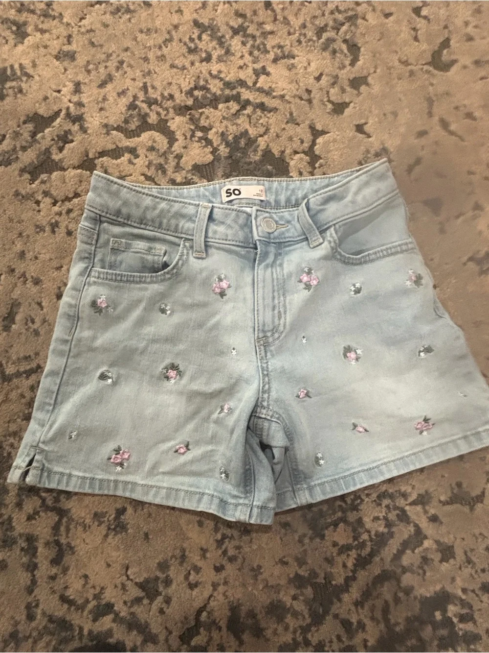 Light Blue Embroidered Denim Shorts -